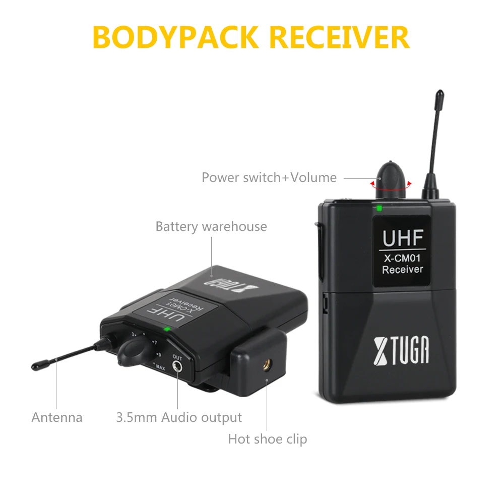 XTUGA UHF Беспроводной петличный микрофон с 16 Каналы поставляется двумя 3 5 мм кабелей