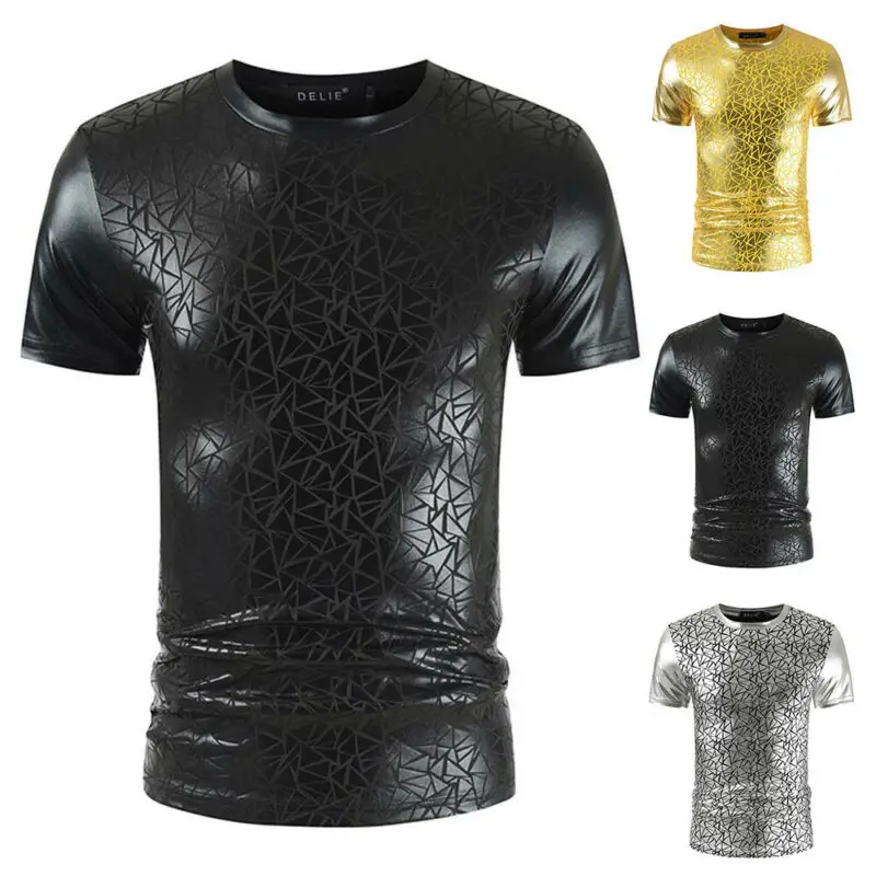 Футболка мужская с геометрическим принтом повседневная приталенная рубашка