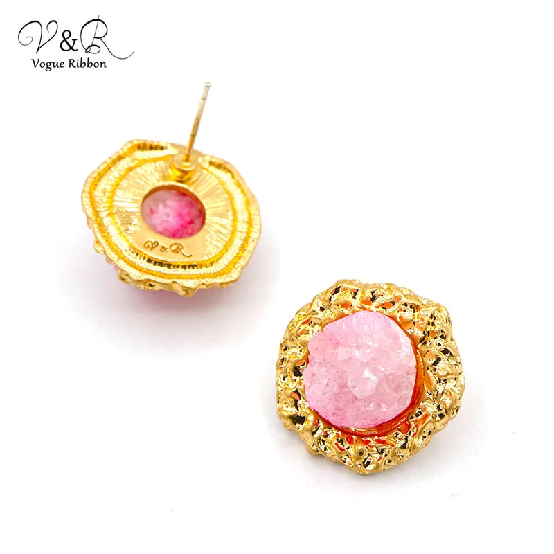 Синие розовые натуральные Подвески Друза кварцевые серьги-капли серьги с