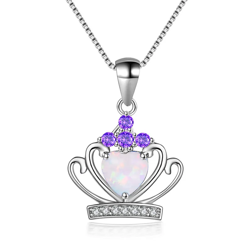

Luxury Female Crystal Crown Pendants Necklaces Trendy Silver Color Chain Necklace Cute White Opal Wedding Necklaces For Women