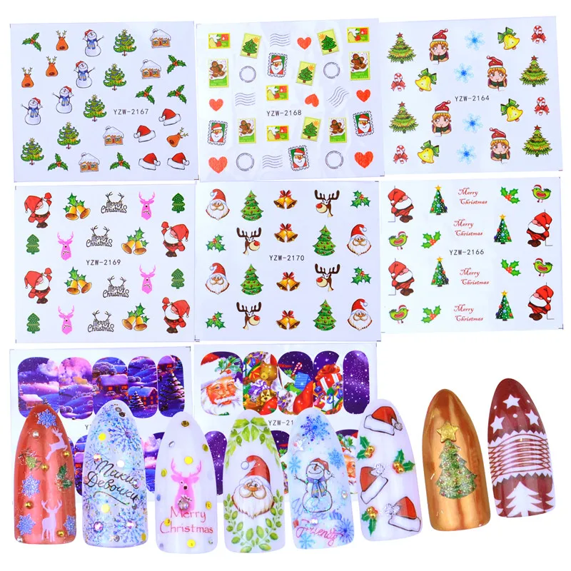 

2020 Winter New Version Fashion Nail Art Christmas Nail Watermark Sticker Santa tree Snowman Antler Nail Art Stickers