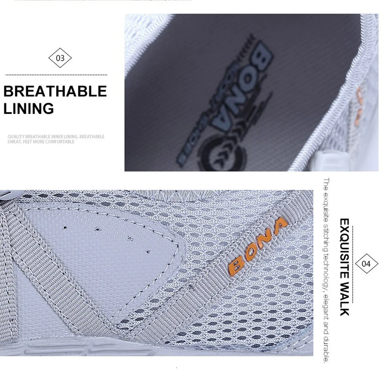 BONA Running Shoes For Man Mesh Breathable Fitness Mesh Sport Shoes Outdoor Walking Jogging Lace Up Casual Anti-skid Sneakers