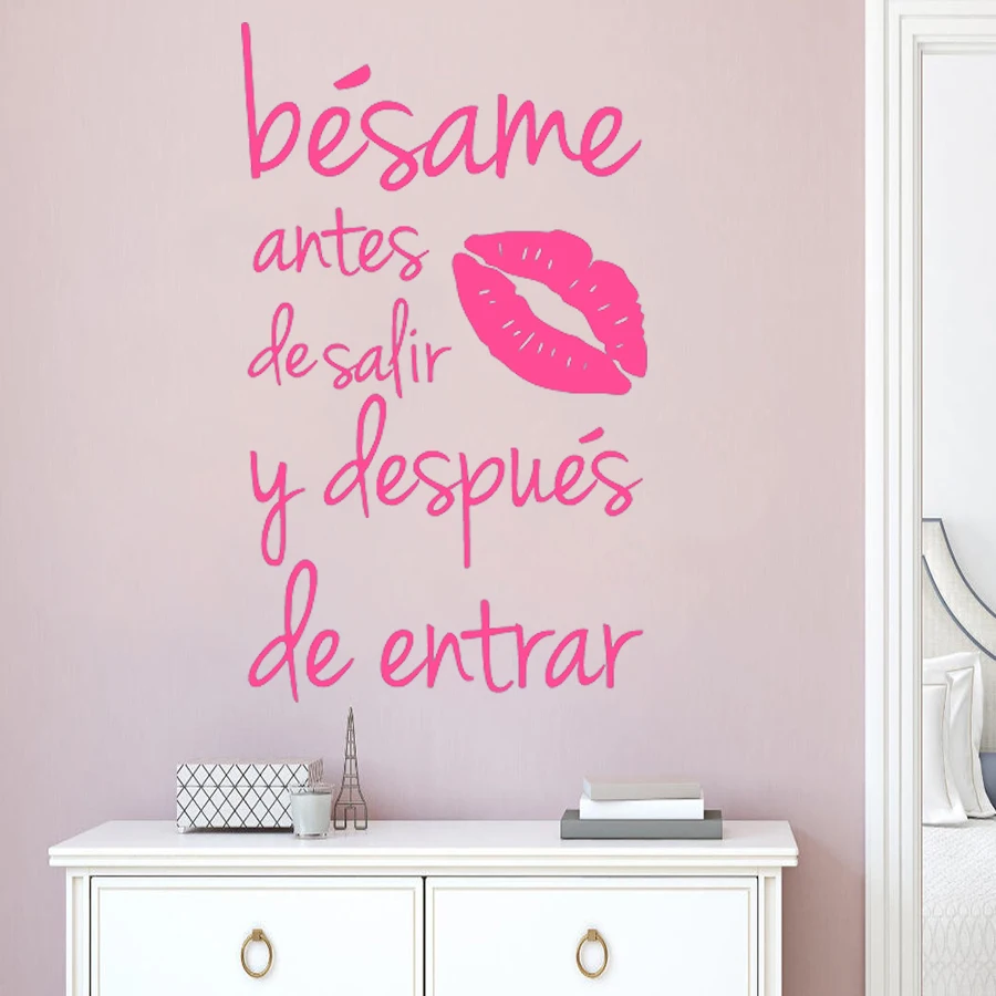 

Spanish Wall Decals Decor Kiss Me Before Leaving and After Entering Quote Vinyl Removable Door Stickers Home Decoration HY1975