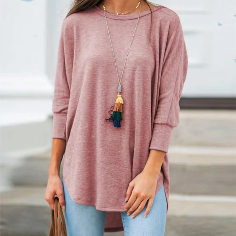 Solid Black Shirt Woman Casual Cotton O Neck Women's Tops And Blouses Three Quarter Sleeve Irregular Women Blouses Tunic Autumn