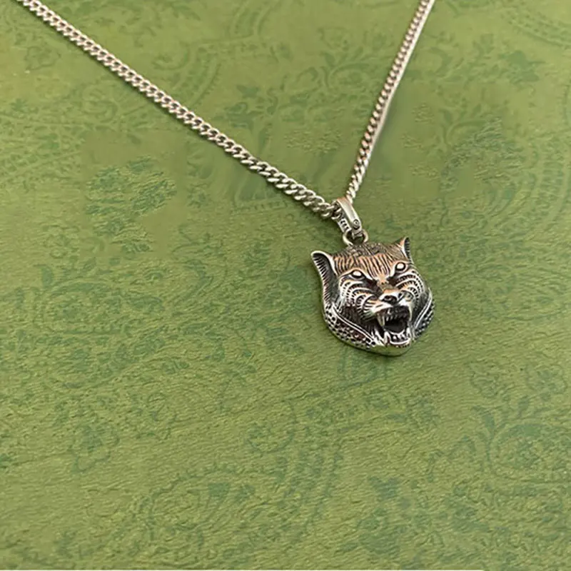 

Ag925 sterling silver tiger head G necklace luxury brand original 1:1 high quality party fashion retro necklace pendant gift