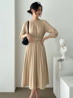 new arrival korean fashion pleated solid color chiffon dress spring 2022 womens dresses japanese casual long dress womens robe