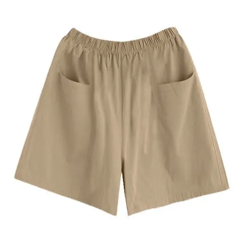 

Cotton high waist casual shorts women's 2021 summer new literature and art pure color thin versatile pocket wide leg shorts