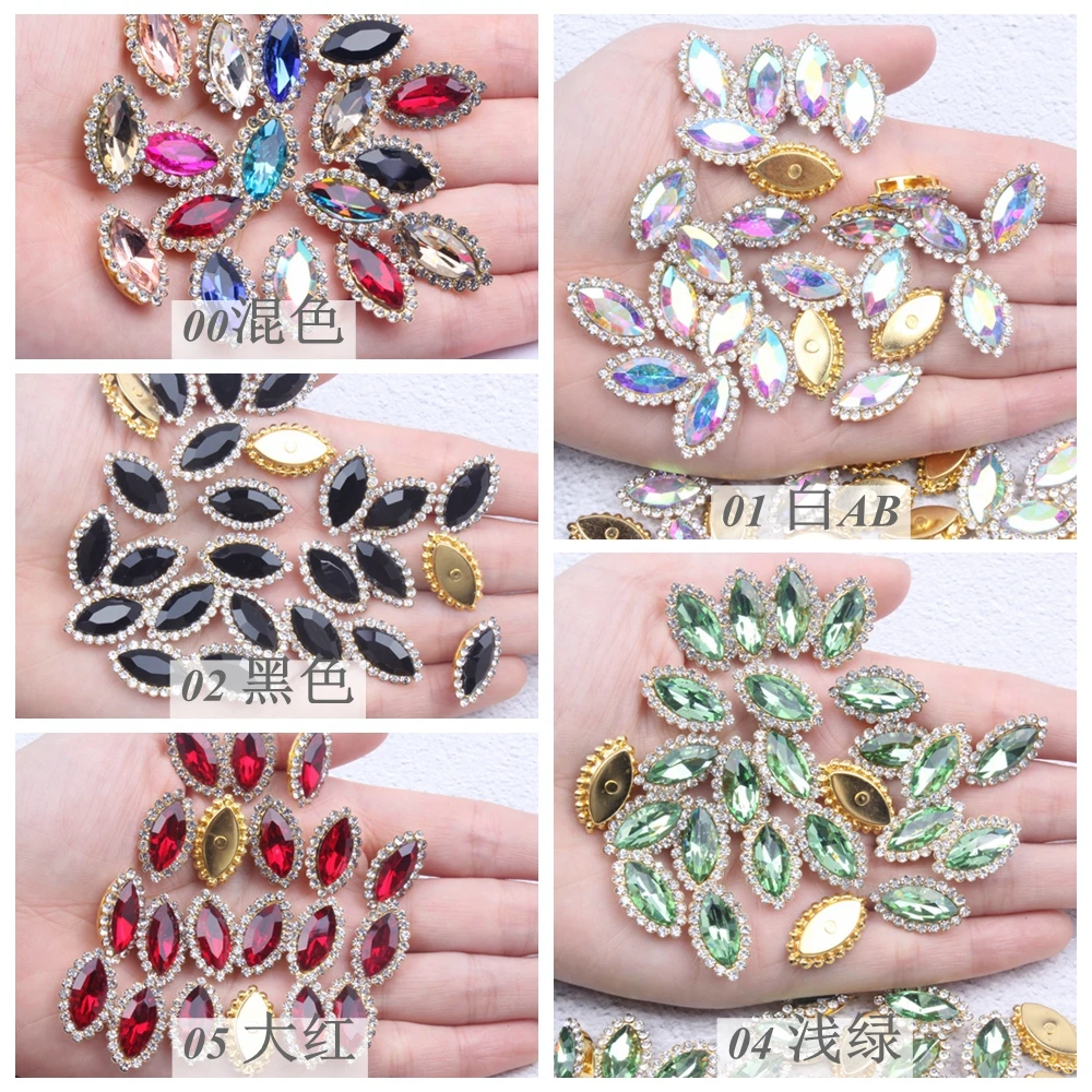 

Flatback Claw Rhinestones Many Colors 30pcs Sewing Marquise Tear Shiny Crystals Stones Gold Base Sewing Stones DIY Clothes Bags