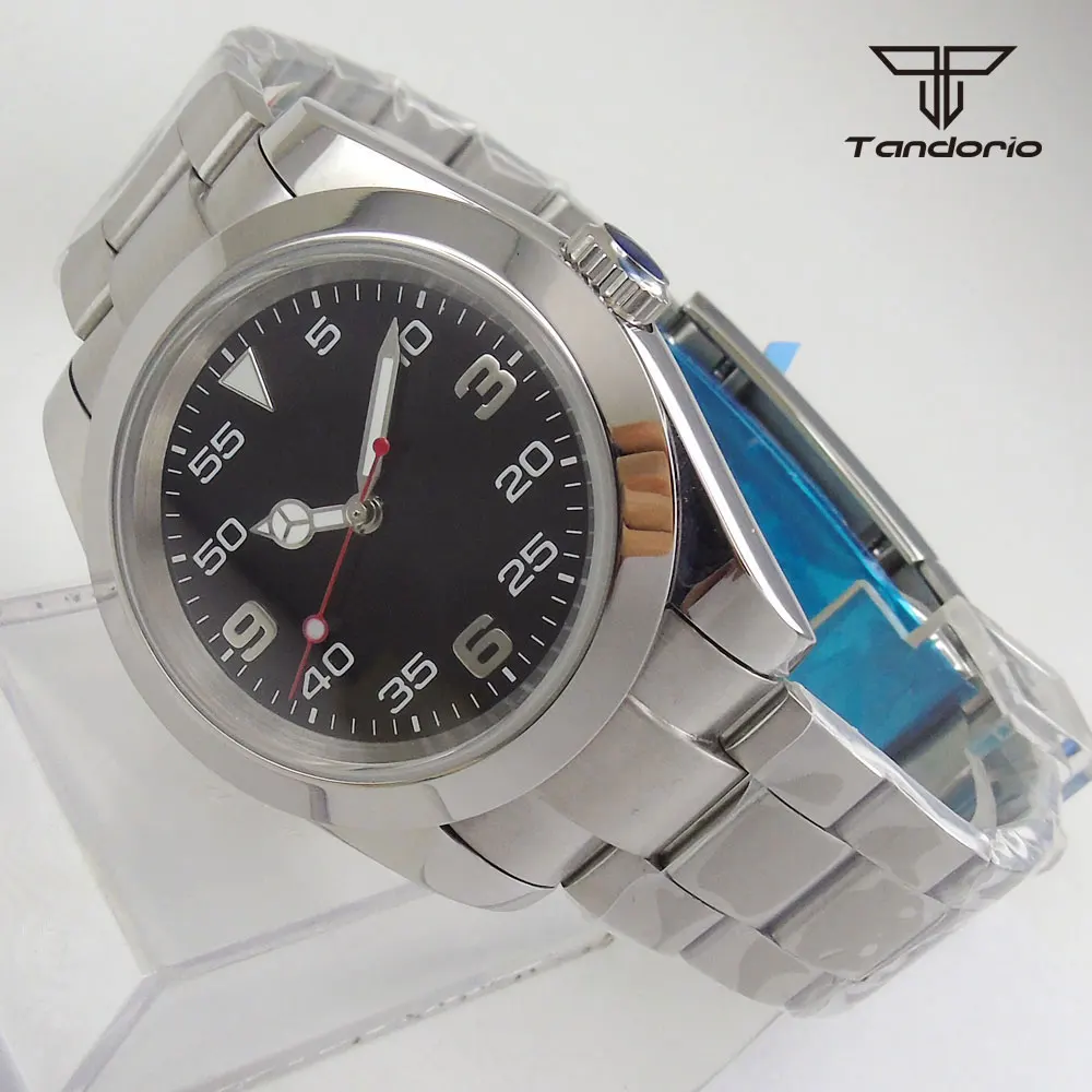 

36mm tandorio MIYOTA 8215 Movement Men's Watch Black Dial Sapphire glass Date Steel Bracelet