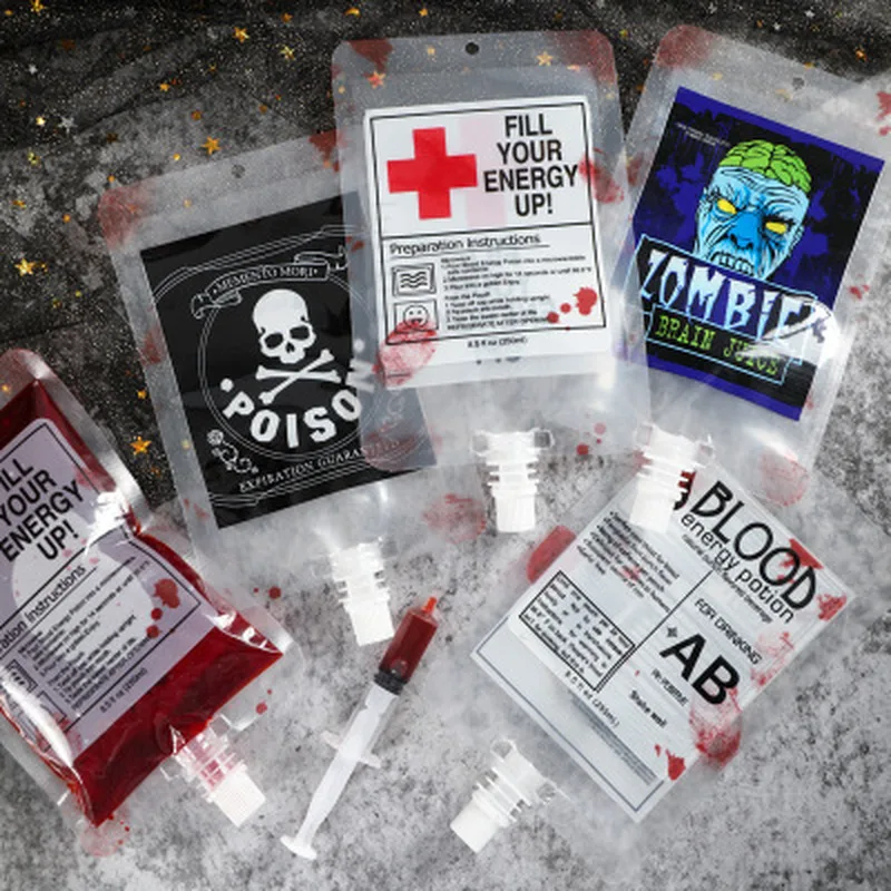 5Pcs Halloween Drink Container Bag Vampire Blood Pouch Cosplay Props Zombie Beverage Drinks Bags Food Class Water Bottle Decors | Дом и сад