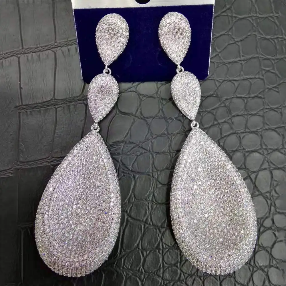 Роскошные трехцветные серьги GODKI 90 мм с фианитами для свадьбы помолвки