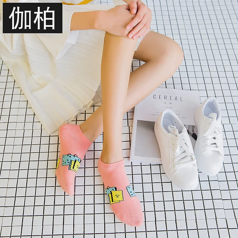 

5 Pairs Of Fashion Ladies Boat Socks Spring And Summer Shallow Mouth Socks Cute Cartoon Short Socks Low Cotton Socks Through