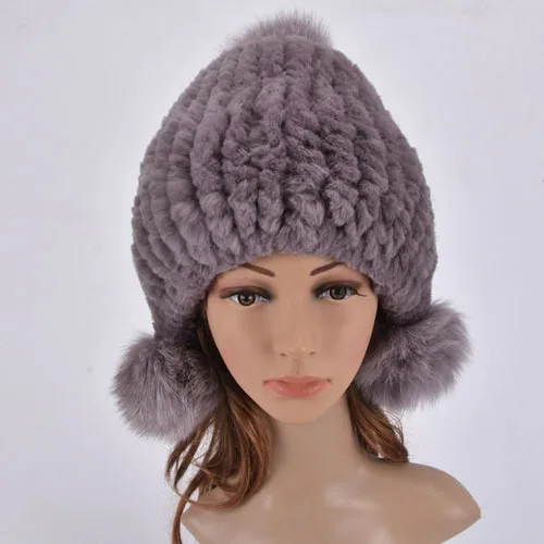 Smoke gray adult Детские меховые шапки, натуральный мех кролика Рекс, теплые зимние шапки для мальчиков и девочек, меховая шапка, вязаная шапка с заячьими ушками для мамы и ребенка - Цвет: Smoke gray adult