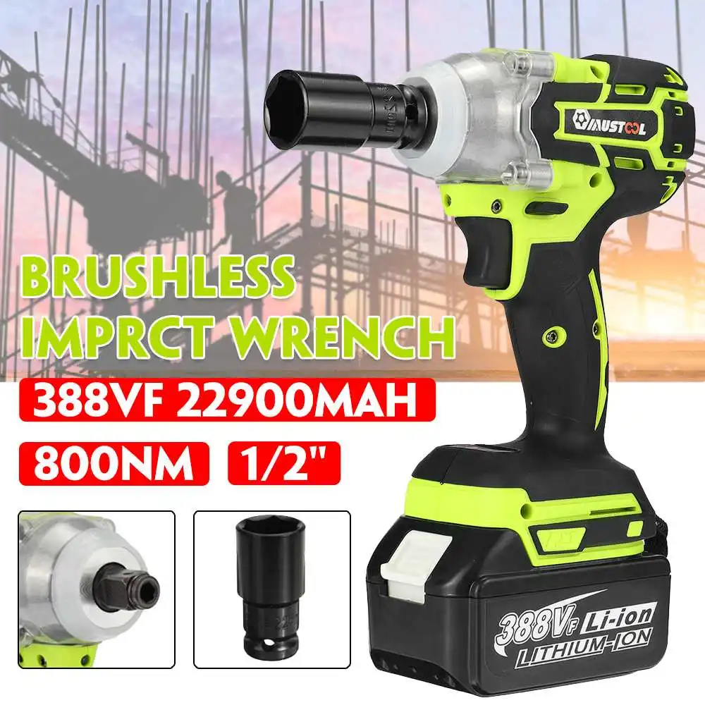 

800N.m Brushless Electric Impact Wrench Screwdriver 1/2 Sokect Cordless Wrench Rechargeable Power Tools for Makita 18V Battery