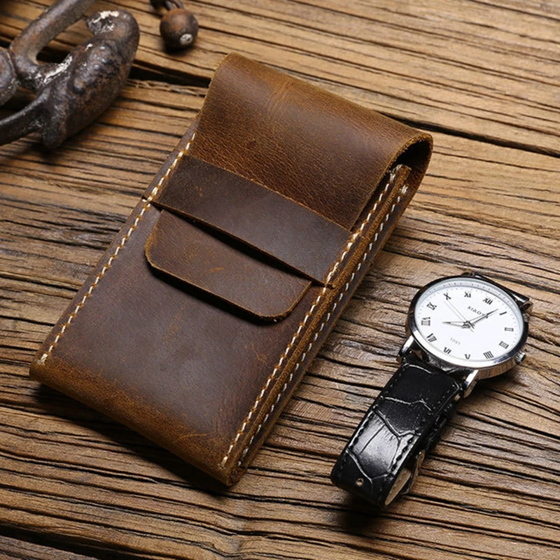 Cow Leather Retro Watch Box Bracelet Storage Bag Travel Handmade Jewelry Leather Pouch Watch Pouch Bag Case for Men and Women