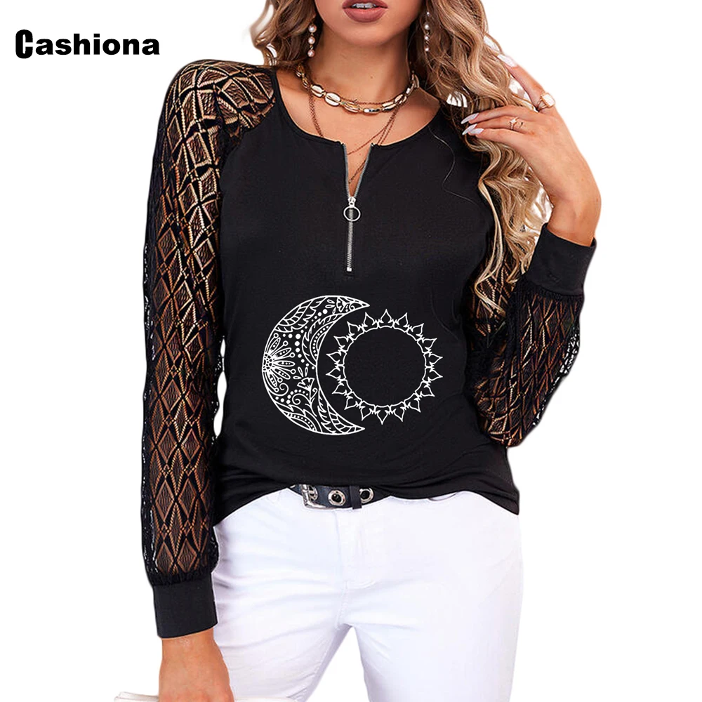 

Женская Элегантная модная футболка размера плюс 3xl с 3D принтом, Женский Топ с длинным рукавом, кружевные пуловеры, новинка весны 2022, футболки...