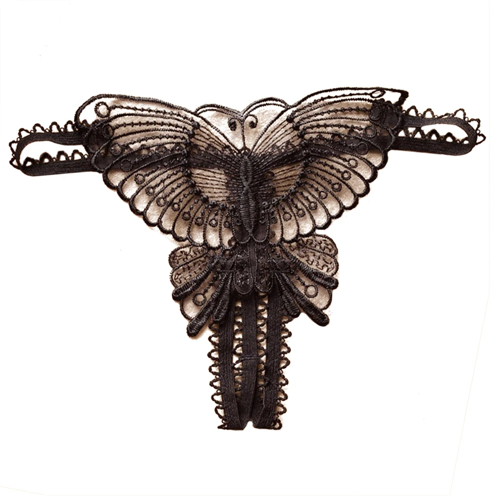 

2021 Sexy Lace Hollow out Butterfly Shaped G-String Open Crotch Underwear Women Low Waist Breathable Briefs Intimates Lingerie