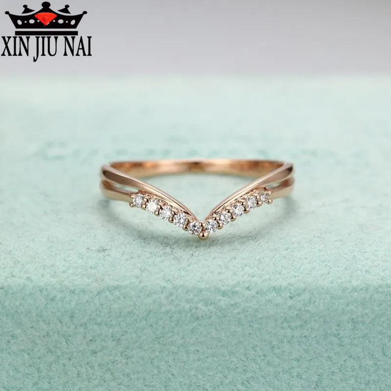 V с надписью на два пальца кольцо покрытием из розового золота ювелирные изделия