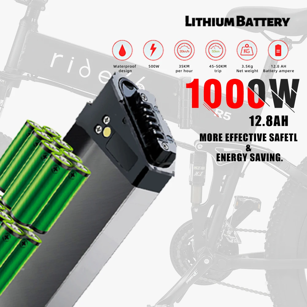 Kaufen Elektrische Fahrrad 48V 12,8 Ah 1000W Max 50 Km/h Elektrische Mountainbike Fett Reifen Elektrische Fahrrad Strand Tragbare Ebike