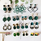 Корейские модные серьги для женщин, круглые подвески с различными цветами, милые длинные висячие серьги-кольца, квадратные серьги-гвоздики, Ретро ювелирные изделия 2021