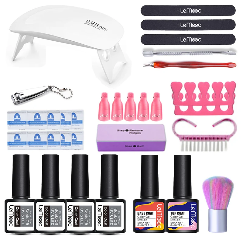 LEMOOC набор гель лаков для ногтей отмачиваемые инструменты УФ светодиодный