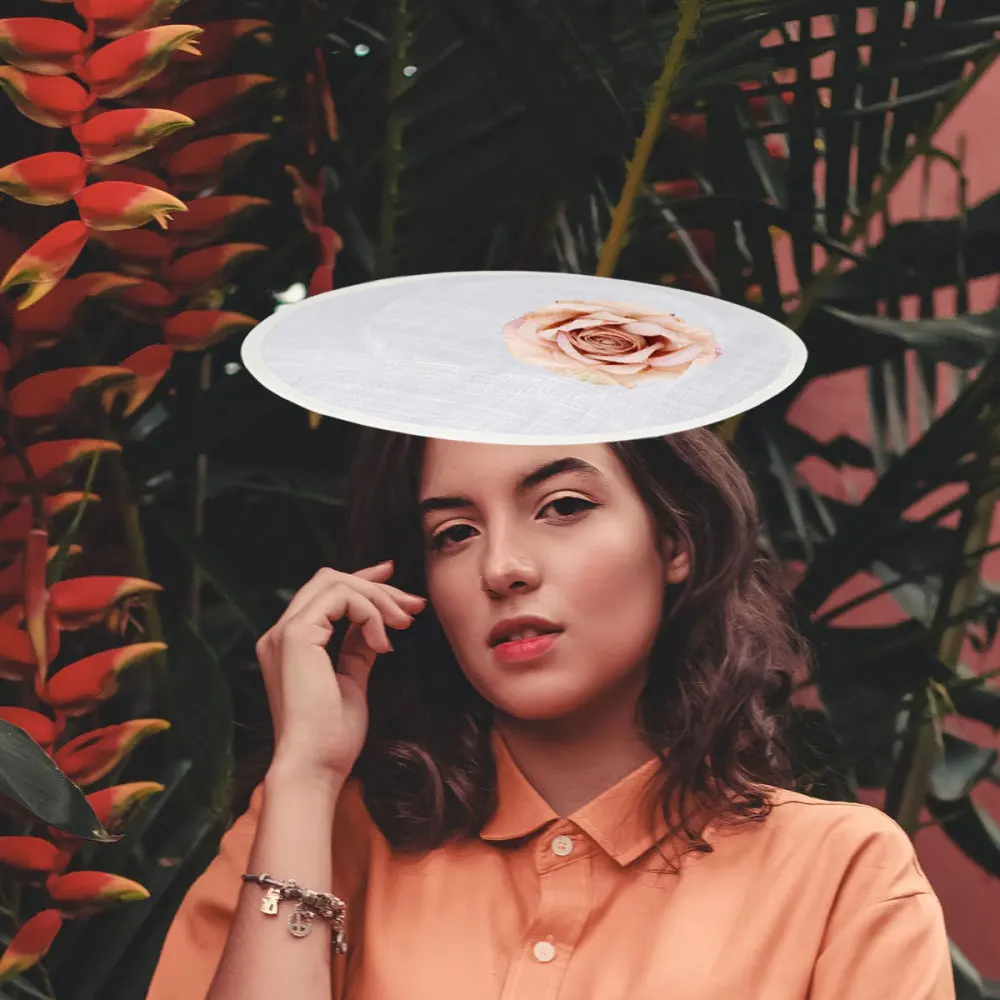 

Wommen Sinamay Base Cocktail Hat Fascinator Round Base Hat Round Base Millinery DIY Craft Accessory Yarn Hat Bottom (White)