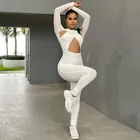 2021 Осенние Комбинезоны с длинным рукавом, женский спортивный комплект, сексуальный ажурный облегающий спортивный комбинезон с высокой талией для отдыха и фитнеса