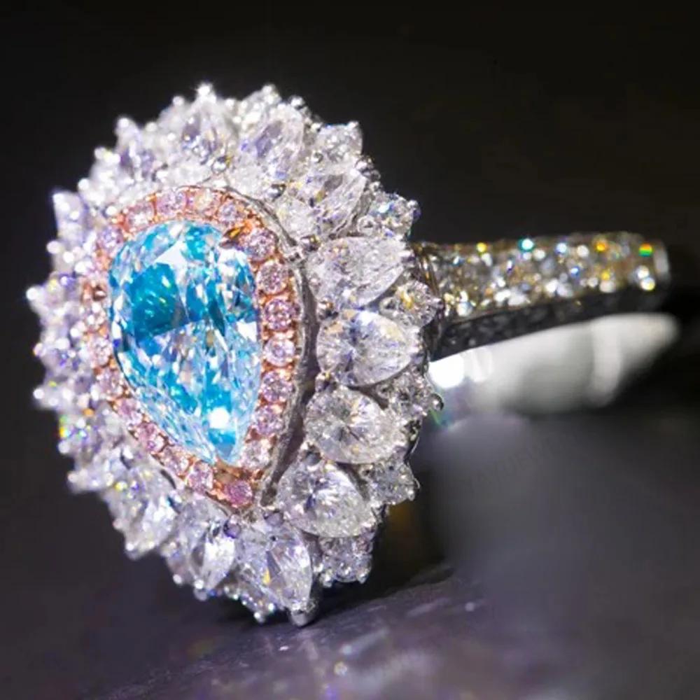 

YaYI Jewelry Fashion Princess Cut 8.7 CT Blue Zircon Silver Color Engagement Rings wedding Heart Rings Party Rings Gifts 1417