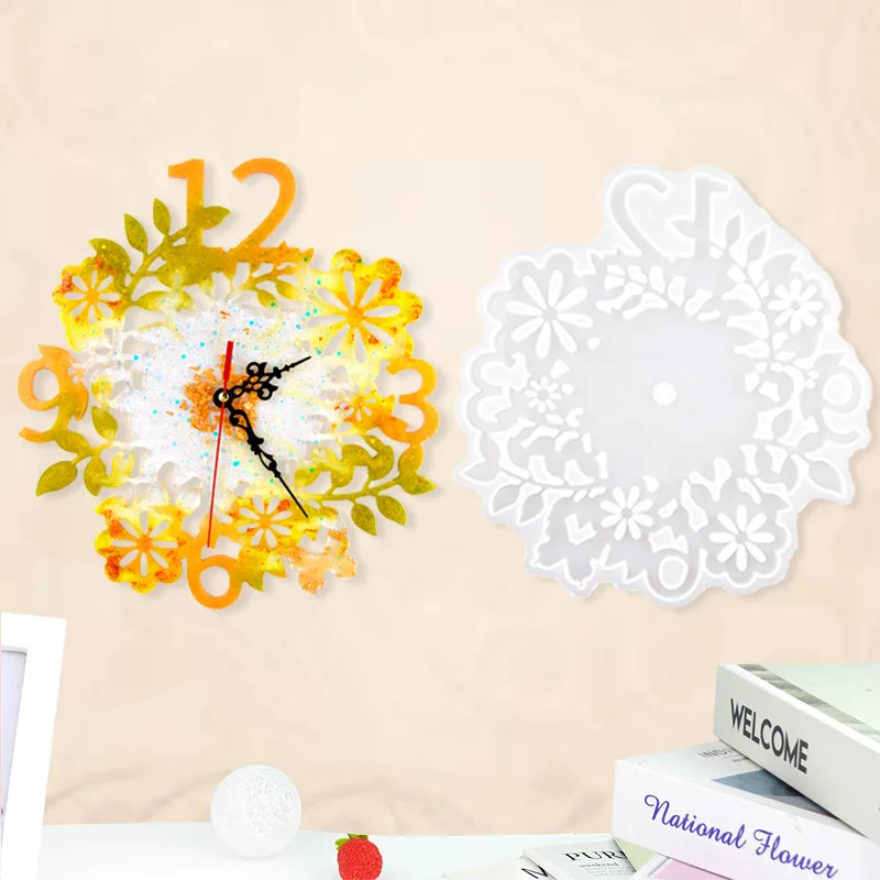 

Handmade Epoxy Resin Flower Clock Moulds Living Room Wall Decorations Silicone DIY Clock Mold Home Making Crafts Tools Supplies
