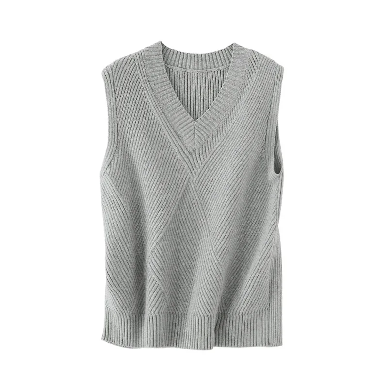 

Autumn Winter Female V-neck Sleeveless Ribbed Knitted Cotton Tops Ladies Casual Korean Style Pullover Vests Chaleco Punto Mujer