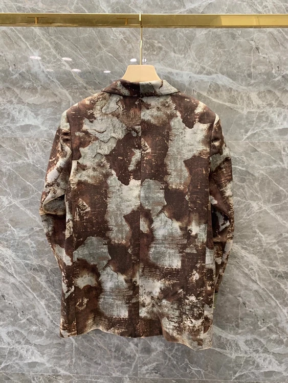 

2021 early spring new fashion women's lapel print pattern decoration long-sleeved all-match short jacket 111