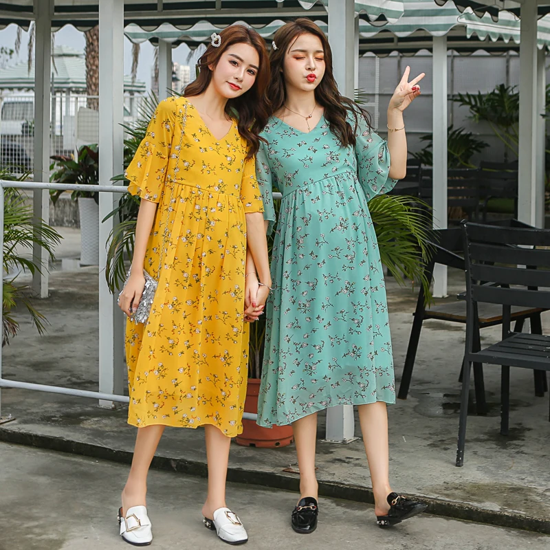 

Floral Printed Chiffon Maternity Maxi Long Dress 2020 Summer Fashion Clothes for Pregnant Women Elegant Pregnancy Clothing