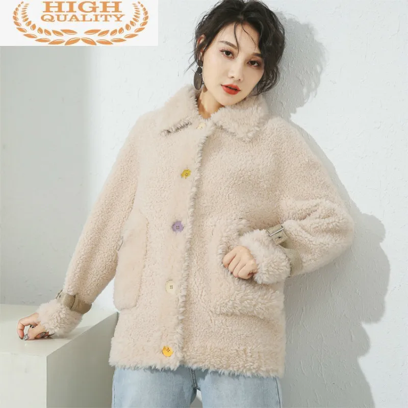 

Shearing пальто из натуральной овечьей шерсти 100% шерстяная куртка женская одежда 2021 осенне-зимнее пальто женские корейские модные меховые Топы...