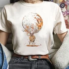 Новинка 2020 модная женская одежда с рождественским оленем в стиле Харадзюку уличная одежда с эстетичным художественным принтом Повседневная облегающая футболка с коротким рукавом