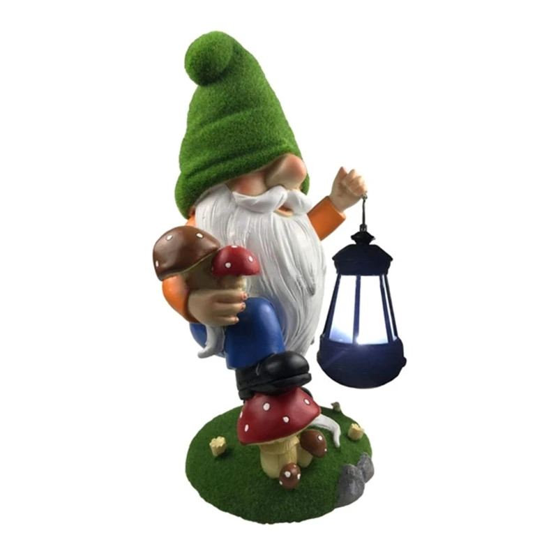 

Flocking Gnome Solar Garden Statues Outdoor Decor Flocked Gnome with Solar Lantern Figurine Dwarfs Jardim Yard Ornaments