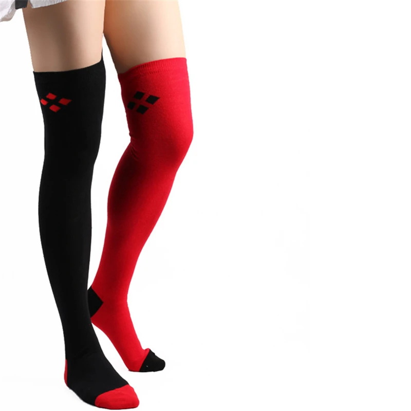 

2021 Fashion Black Red Socks Women Men Over Knee Socks Halloween Cosplay Cotton Socks Spring Autumn Casual Socks Halloween Gifts