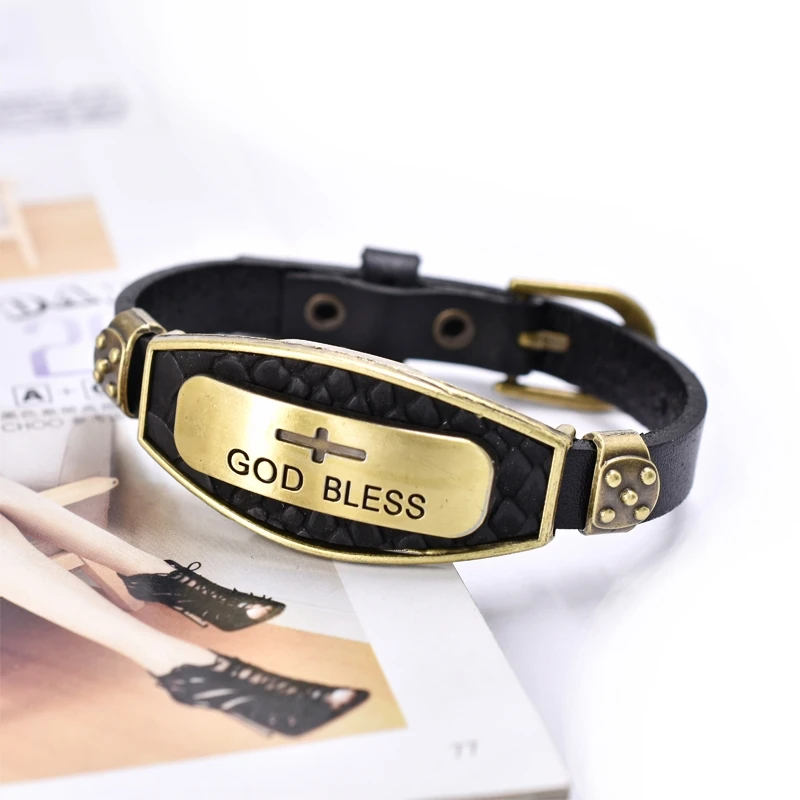

Classic Black Woven Religious Genuine Leather Bracelet Men's Multilayer Bracelet Retro Unisex Bracelet Party Gift