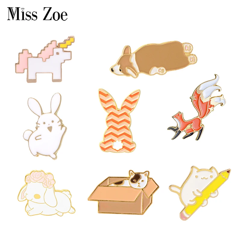 

Favorite Animals Enamel Pin Lazy Corgi Nine Tailed Fox Bunny Cat Brooch Bag Lapel Pin Cartoon Badge Jewelry Gift Kids Girl