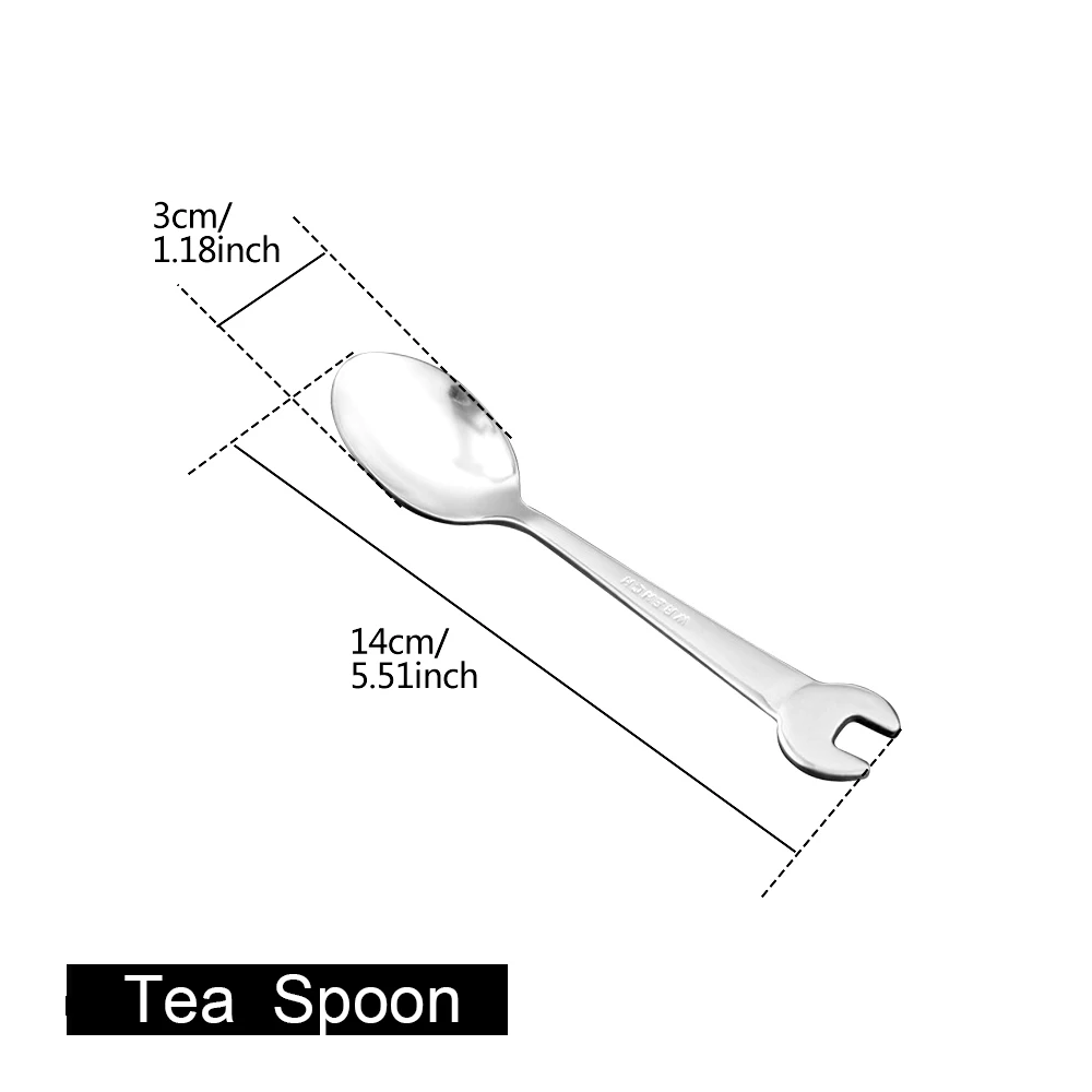 Tea Spoon Нержавеющая сталь творческий в форме гаечного ключа Набор посуды столовые приборы нож посуда кухонные аксессуары столовая вилка ложка Семейный Кемпинг - Цвет: Tea Spoon