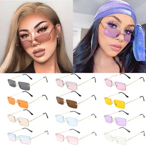 Оптовые винтажные Модные прямоугольные солнцезащитные очки без оправы для женщин 2020 фирменный дизайн безрамные Ретро прямоугольные солнцезащитные очки оптом