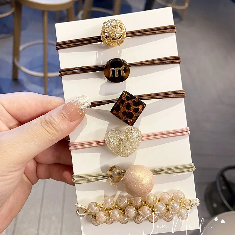 

New suit hair rope female retro simple leopard print letter hair circle head rope tie head rubber band headdress