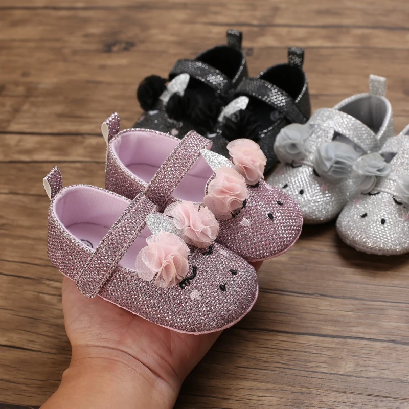 

0-18M Spring Summer Baby Girls Soft Sole Floral Non-Slip Crib Shoes Cute Animal Booties Cartoon First Walkers