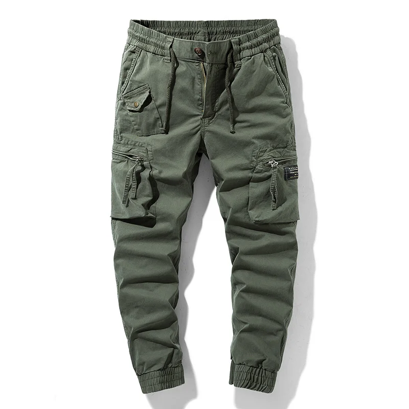 

Calça cargo masculina, calça de carga de algodão para homens, moda casual, primavera e outono, cintura elástica, qualidade, 2021