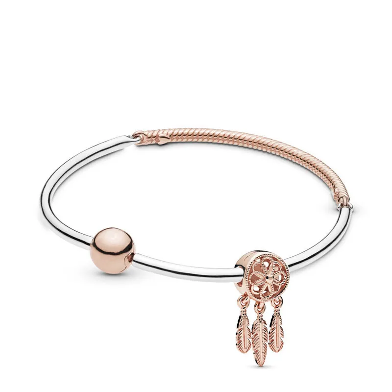 

Original Rose Dreamcatcher Bracelet Set 100%925 Sterling Silver pan Bracelet Women's DIY Beads Trinkets Gifts