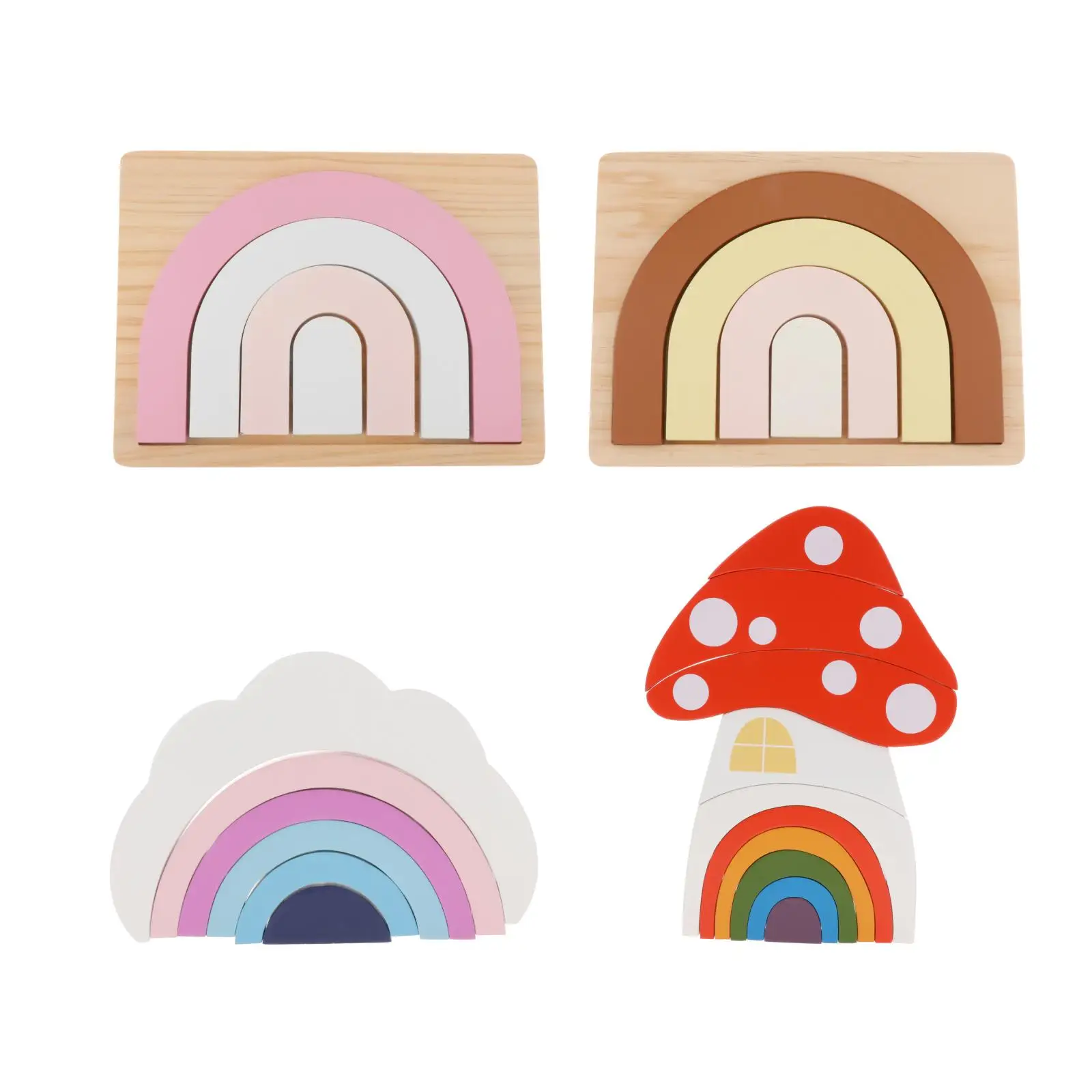 

Rainbow Stacker Puzzle Blocks Wooden Color Shape Matching Jigsaw Montessori