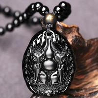 natural black obsidian two foxes pendants jewelry fine jewelry lucky auspicious marriage amulet pendant jewelry