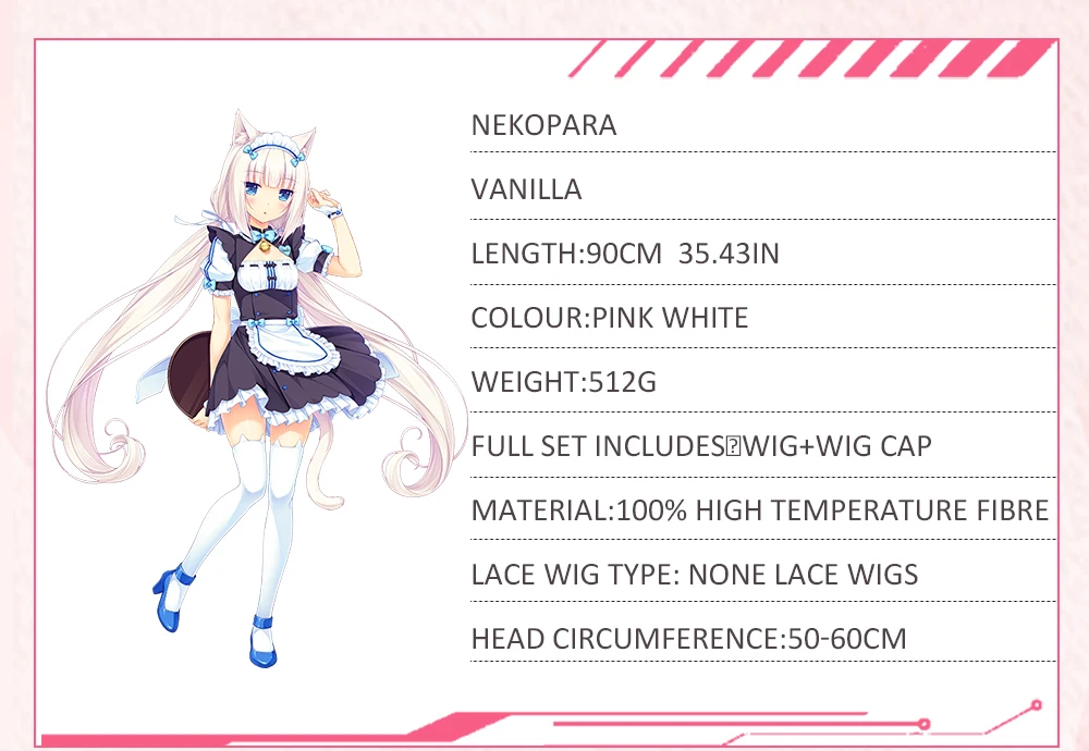 AniHut ванильный парик аниме NEKOPARA косплей парик женский розовый 100 см термостойкие синтетические волосы NEKOPARA ванильный косплей волос