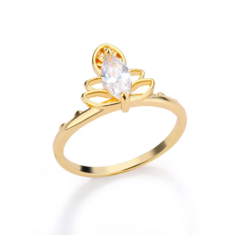 Luxury Lotus Flower Crystal Rings For women Vintage Gold Ring Set Stainless Steel Boho Jewelry Mother's day Beautiful Gifts | Украшения