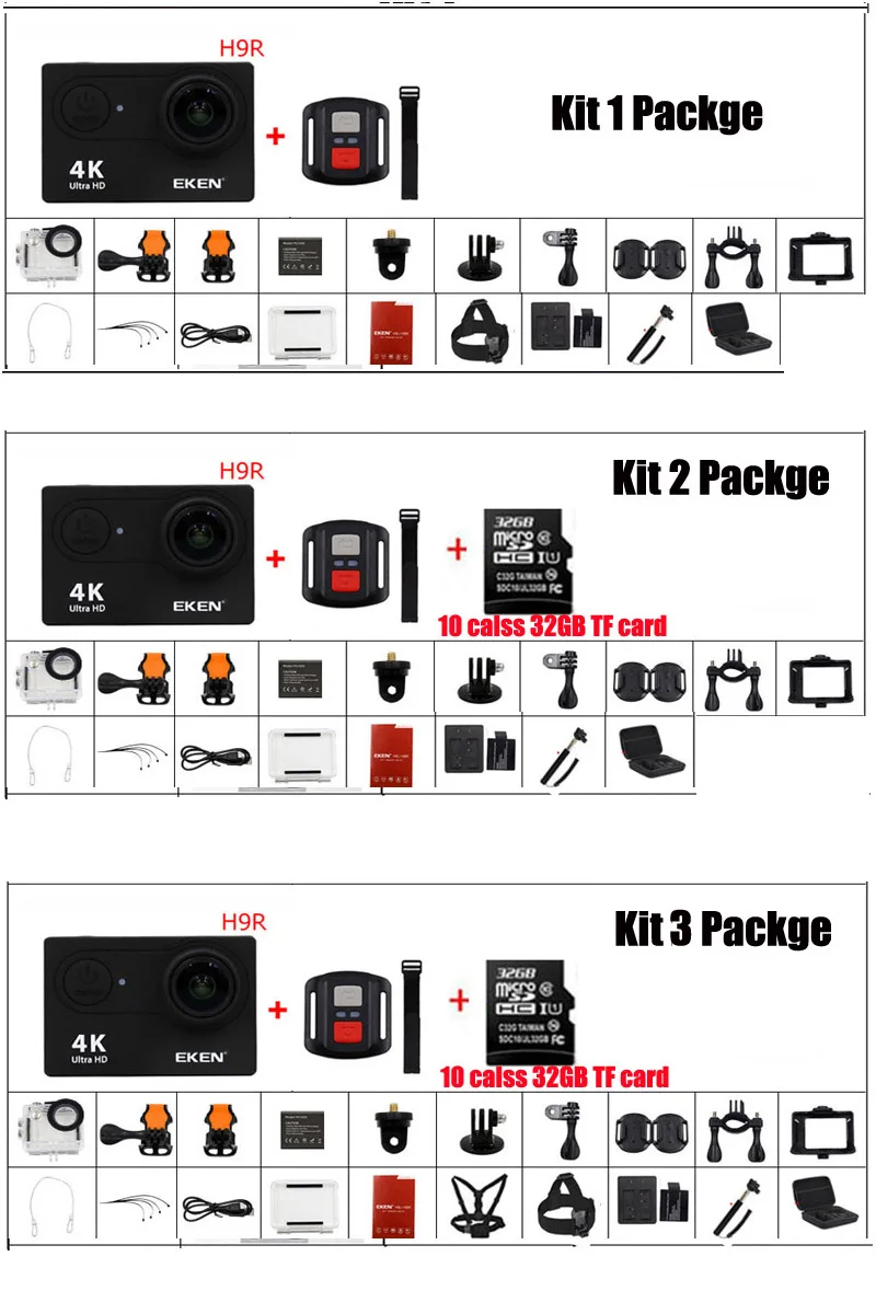 

EKEN Action Camera H9/H9R 4K Ultra HD 1080p/60fps Mini Helmet Cam WiFi go Waterproof pro Extra 32GB TF card Sport Camera