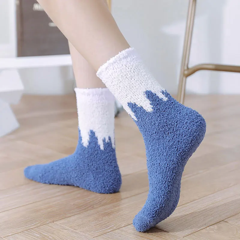 3 pairs/lot Coral Fleece Socks Female Autumn Winter warm Thicken Fleece-Lined tube Sock Blue Terry Floor Women's Socks